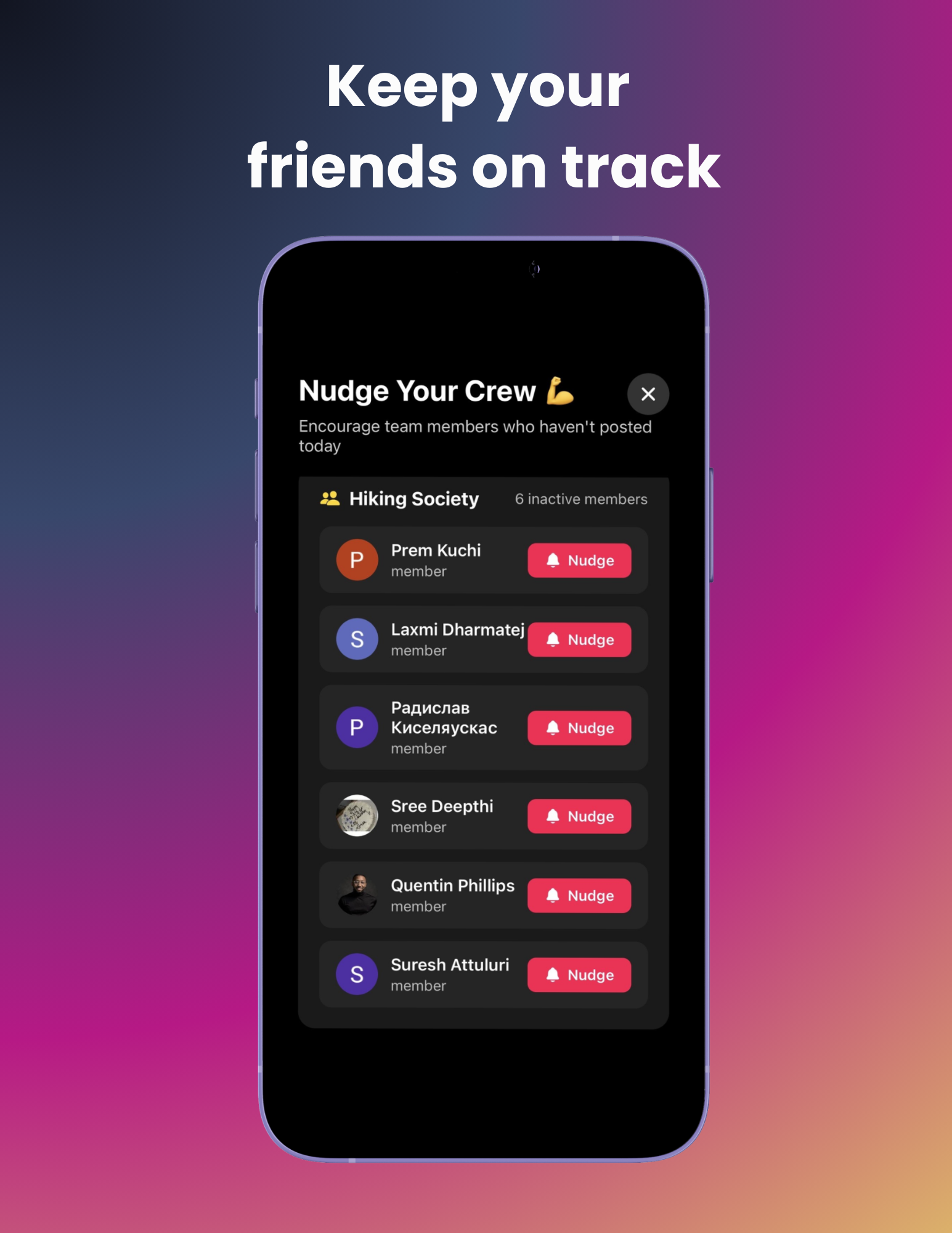 Teams screen — Small teams for real accountability